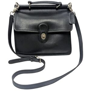 Vintage Coach Willis Black Leather Crossbody Satchel Bag Turnlock #9927
